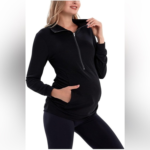 Amazon Tops - GINKANA Maternity Long Sleeve Half Zipper with Pockets